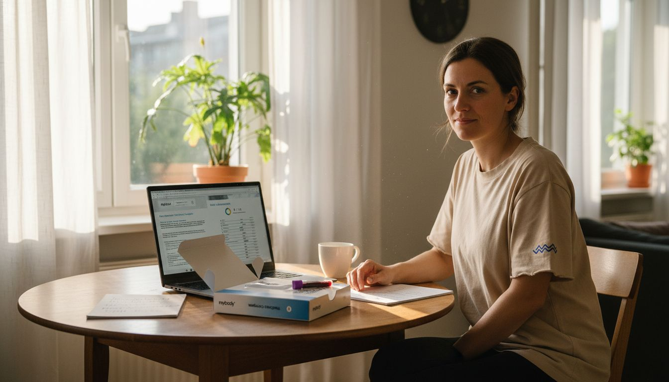 Eine Frau bereitet sich darauf vor, einen Hormontest bequem zu Hause durchzuführen.