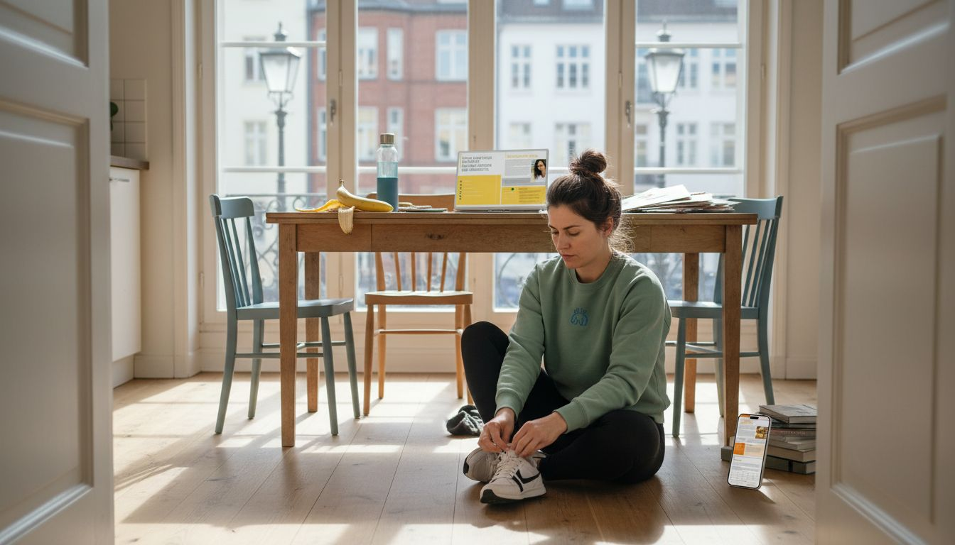 Eine Frau bereitet sich auf ihren energiegeladenen Start in den Tag vor.