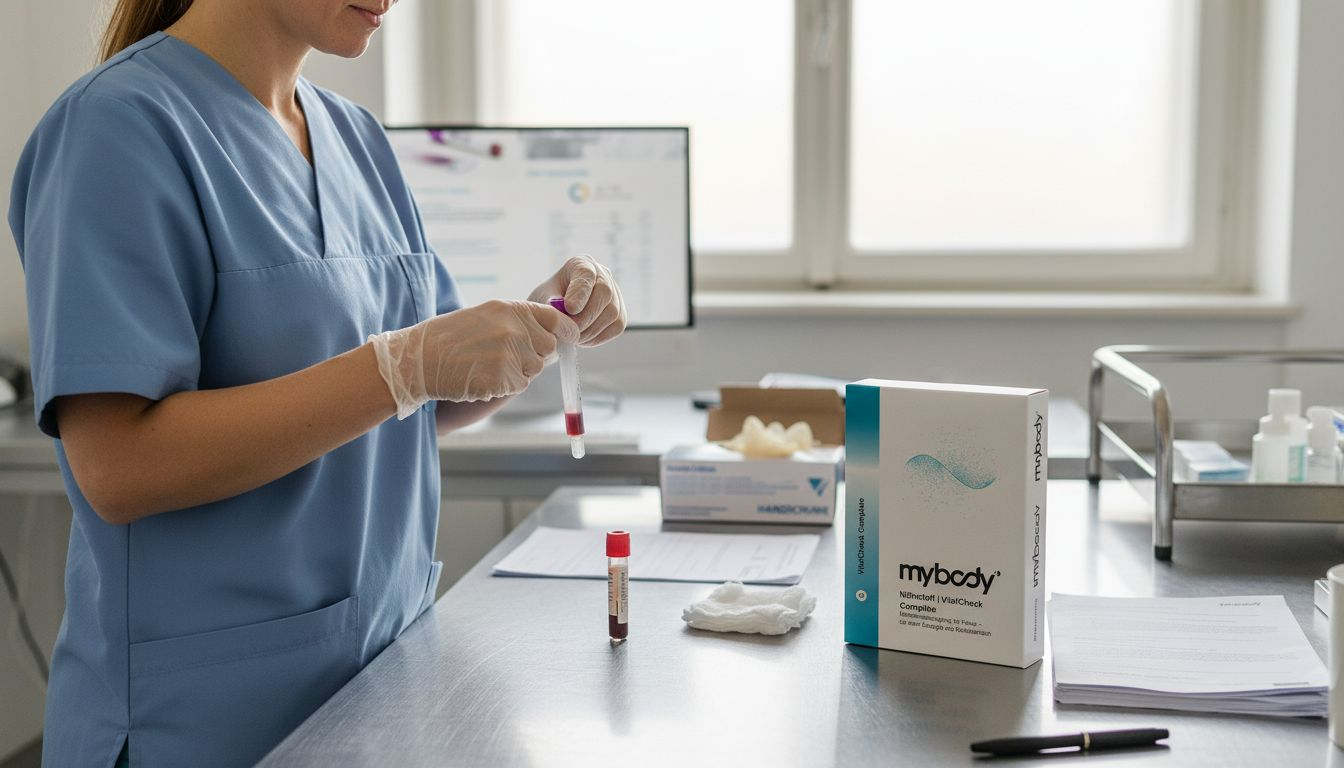 Technician preparing blood and saliva tests
