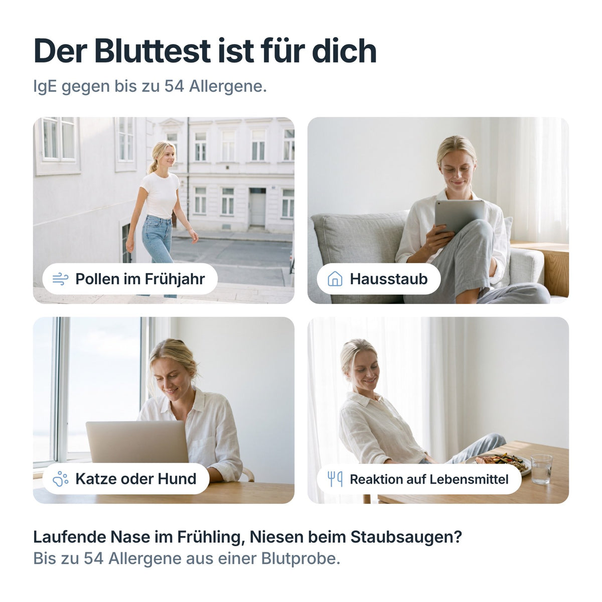 AllergoCheck passt bei Pollen im Frühjahr, Hausstaub, Katze oder Hund und Reaktionen auf Lebensmittel