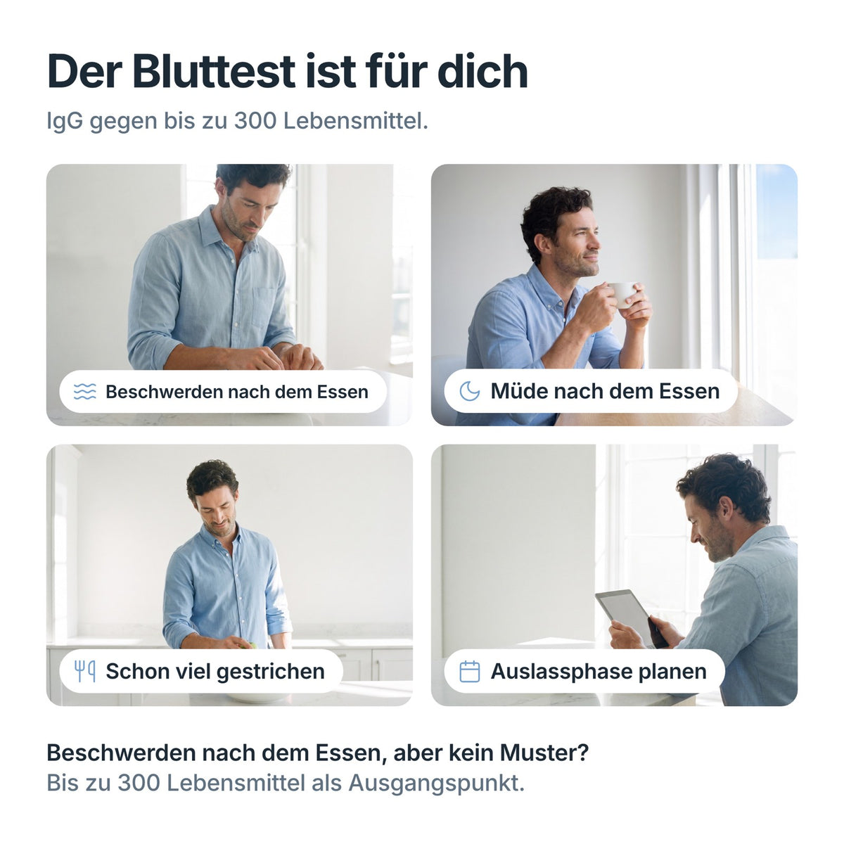 NutriCheck passt bei Beschwerden und Müdigkeit nach dem Essen und als Ausgangspunkt für eine Auslassphase