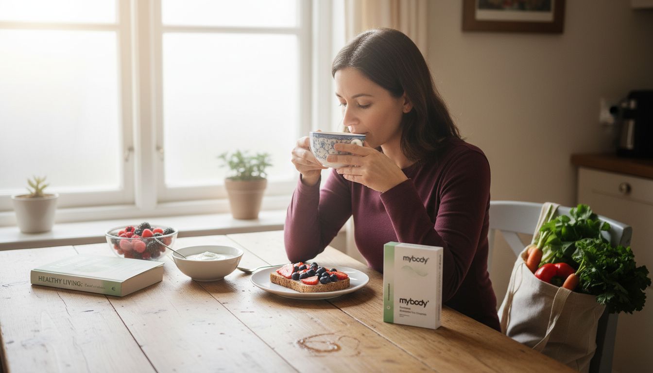 Woman at breakfast nurturing gut health