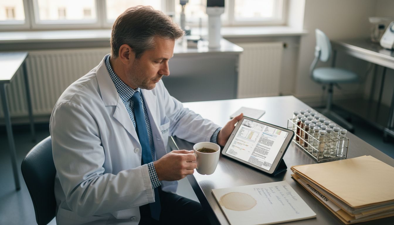 Im Labor führt der Arzt eine Untersuchung der Darmgesundheit durch.