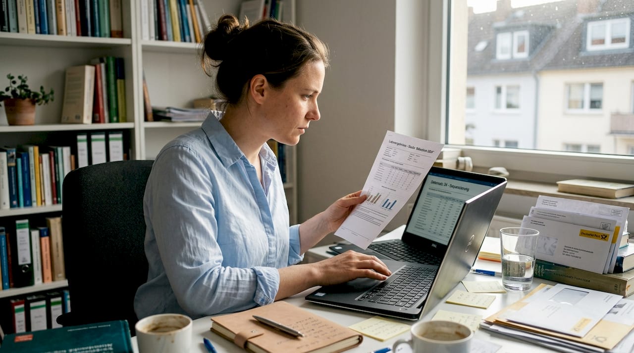 Ein Wissenschaftler prüft Testergebnisse an seinem Arbeitsplatz.