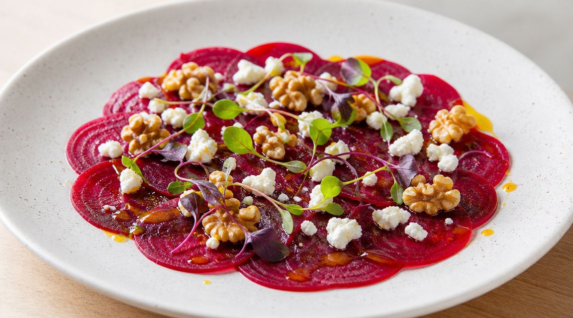 Rote Bete Carpaccio mit Schafskäse und Walnüssen: einfach