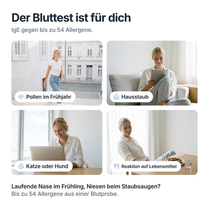 AllergoCheck passt bei Pollen im Frühjahr, Hausstaub, Katze oder Hund und Reaktionen auf Lebensmittel