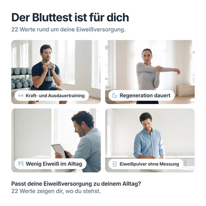 PerformanceCheck passt bei Kraft- und Ausdauertraining, langer Regeneration, wenig Eiweiß und Eiweißpulver