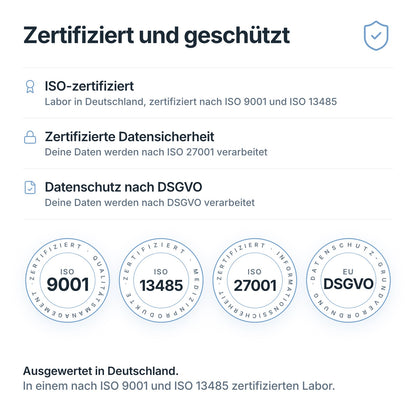 Anti-Aging DNA-Test: ausgewertet in einem nach ISO 9001 und ISO 13485 zertifizierten Labor in Deutschland