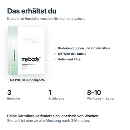 Darmflora-Test Essential: Bakteriengruppen, pH-Wert, Hefen und Pilze aus einer Stuhlprobe, Auswertung als PDF im Kundenportal