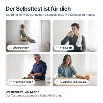 Für wen der Eisen-Ferritin Selbsttest ist: oft erschöpft, viel Sport, pflanzlich essen, regelmäßig Blut spenden