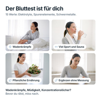 BalanceCheck passt bei Wadenkrämpfen, viel Sport und Sauna, pflanzlicher Ernährung und Ergänzung ohne Messung