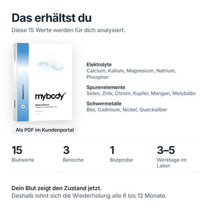 BalanceCheck: 15 Blutwerte aus einer Blutprobe, Auswertung als PDF im Kundenportal