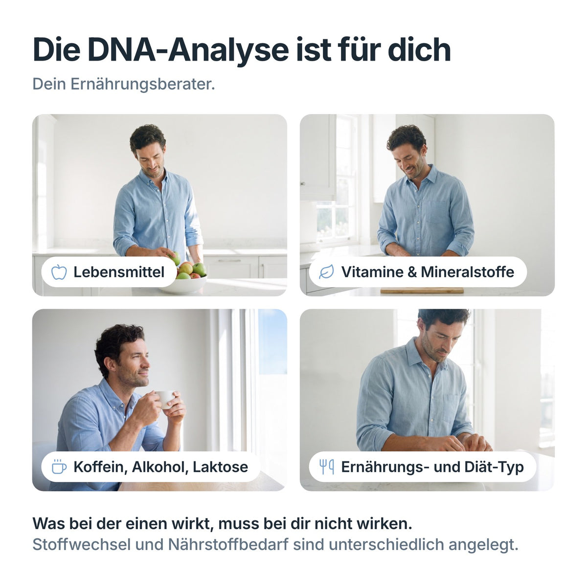 Für wen der DNA-Test zur Ernährung ist: Lebensmittel, Vitamine und Mineralstoffe, Koffein, Alkohol, Laktose