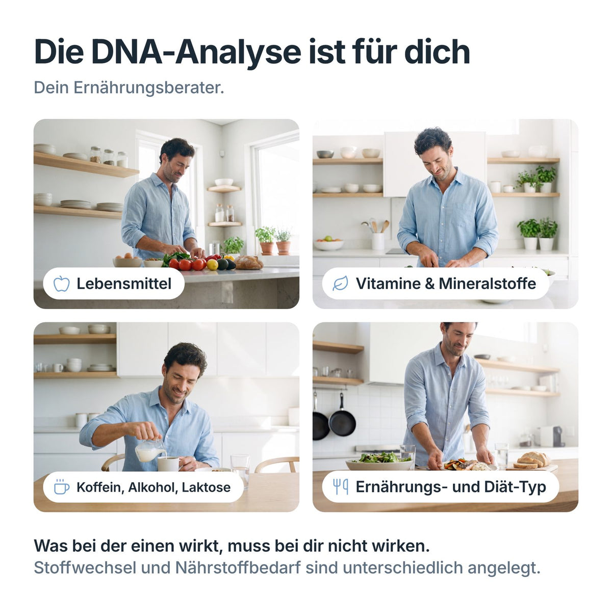 Für wen der DNA-Test zur Ernährung ist: Lebensmittel, Vitamine und Mineralstoffe, Koffein, Alkohol, Laktose