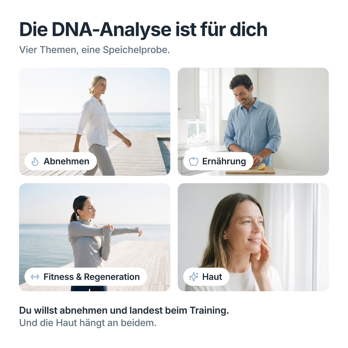 Für wen der Longevity DNA-Test ist: Abnehmen, Ernährung, Fitness und Haut – vier Themen, eine Speichelprobe