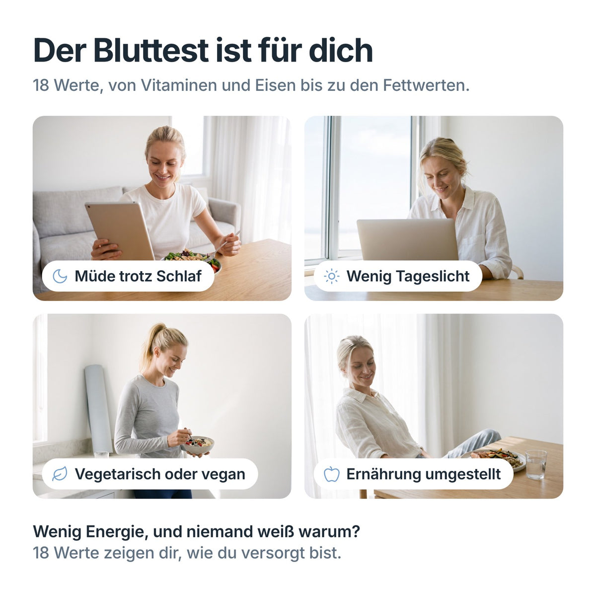 VitalCheck passt bei Müdigkeit, wenig Tageslicht, vegetarischer oder veganer Ernährung und Ernährungsumstellung