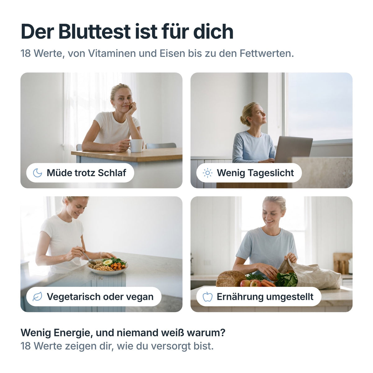 VitalCheck passt bei Müdigkeit, wenig Tageslicht, vegetarischer oder veganer Ernährung und Ernährungsumstellung