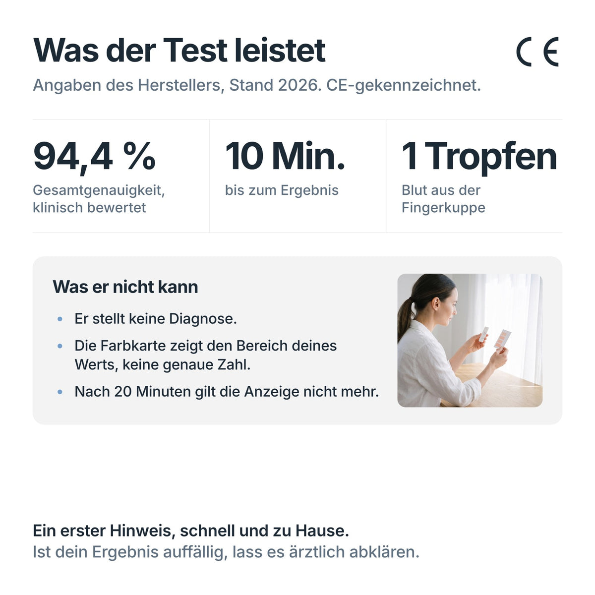 Vitamin-D Selbsttest: 94,4 % Gesamtgenauigkeit laut Hersteller (Stand 2026), Ergebnis nach 10 Minuten, CE-gekennzeichnet